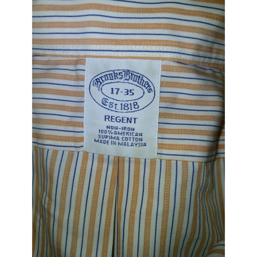 Brooks Brothers 17 35 Regent Fit Dress Shirt Orange Blue Striped Cotton Mens - Picture 3 of 7